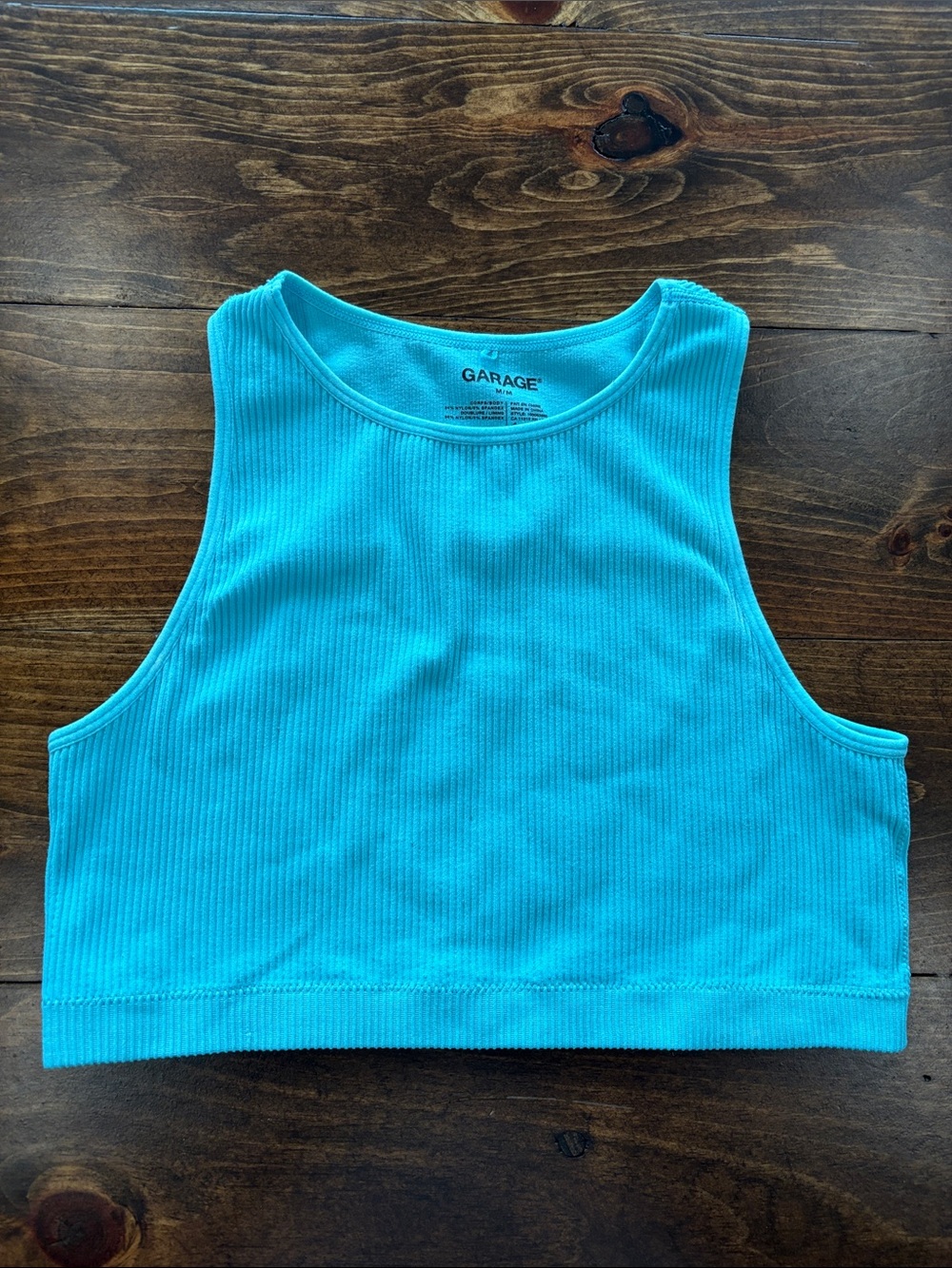 Garage Ribbed Crop Tank — Turquoise Blue